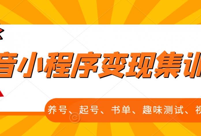 抖音小程序变现集训课，养号、起号、书单、趣味测试、视频剪辑，全套流程-创业项目致富网、狼哥项目资源库