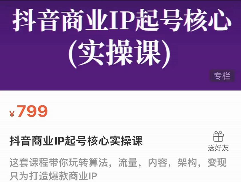 抖音商业IP起号核心实操课，带你玩转算法，流量，内容，架构，变现-创业项目致富网、狼哥项目资源库