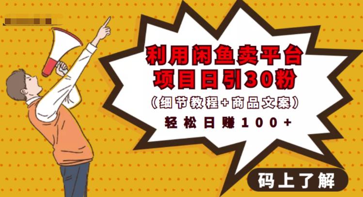 利用闲鱼卖平台项目课程资源日引流30+精准粉丝，轻松日赚100+，积累人脉可实现二次变-创业项目致富网、狼哥项目资源库
