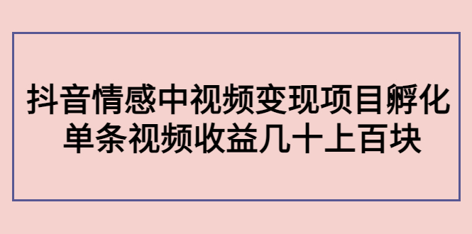副业孵化营第5期：抖音情感中视频变现项目孵化 单条视频收益几十上百-创业项目致富网、狼哥项目资源库