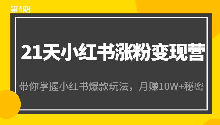21天小红书涨粉变现营（第4期）：带你掌握小红书爆款玩法，月赚10W+秘密-创业项目致富网、狼哥项目资源库