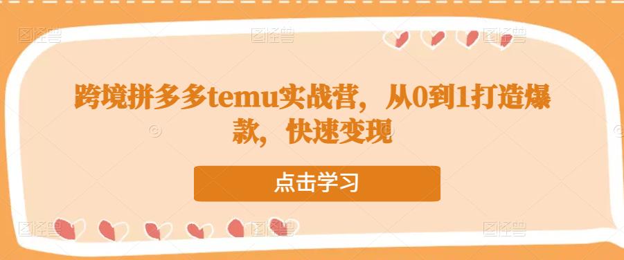 跨境拼多多temu实战营，从0到1打造爆款，快速变现-创业项目致富网、狼哥项目资源库