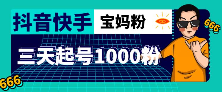 抖音快手三天起号涨粉1000宝妈粉丝的核心方法【详细玩法教程】-创业项目致富网、狼哥项目资源库