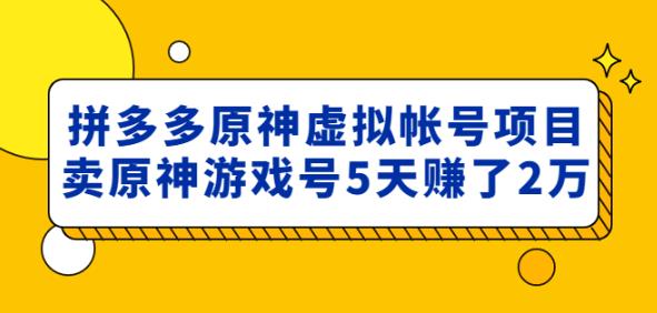 外面卖2980的拼多多原神虚拟帐号项目：卖原神游戏号5天赚了2万-创业项目致富网、狼哥项目资源库