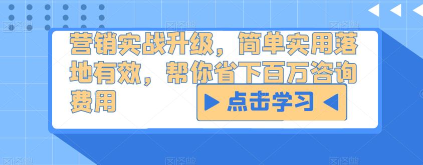 营销实战升级，简单实用落地有效，帮你省下百万咨询费用-创业项目致富网、狼哥项目资源库