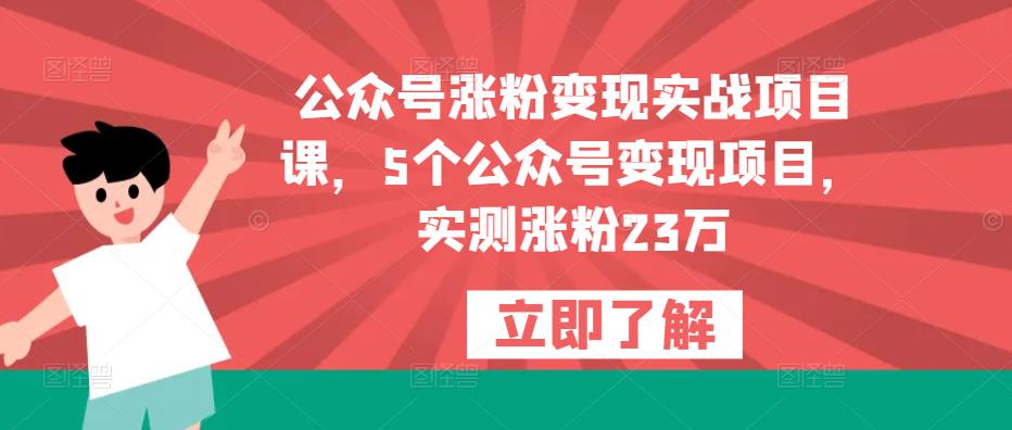 公众号涨粉变现实战项目课，5个公众号变现项目，实测涨粉23万-创业项目致富网、狼哥项目资源库