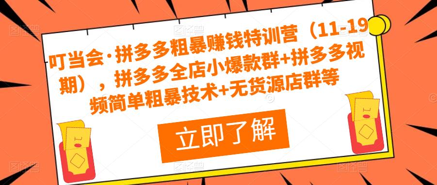 叮当会·拼多多粗暴赚钱特训营（11-19期），拼多多全店小爆款群+拼多多视频简单粗暴技术+无货源店群等-创业项目致富网、狼哥项目资源库
