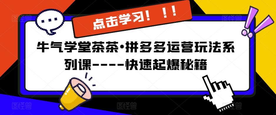 牛气学堂茶茶•拼多多运营玩法系列课—-快速起爆秘籍【更新】-创业项目致富网、狼哥项目资源库