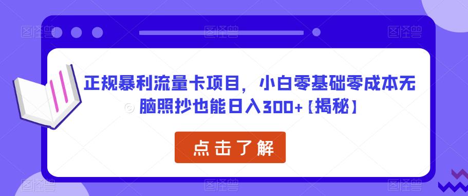正规暴利流量卡项目，小白零基础零成本无脑照抄也能日入300+【揭秘】-创业项目致富网、狼哥项目资源库