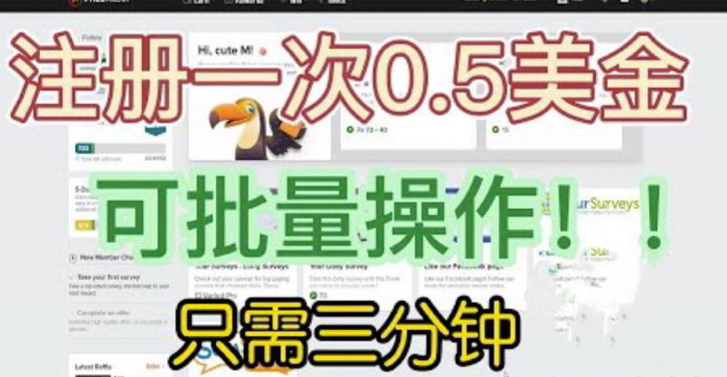 国外项目注册一次0.5美金，只需三分钟无脑操作，可批量同时放大操作，小白工作室福利【揭秘】-创业项目致富网、狼哥项目资源库