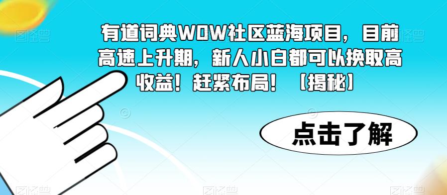 有道词典WOW社区蓝海项目，目前高速上升期，新人小白都可以换取高收益！赶紧布局！【揭秘】-创业项目致富网、狼哥项目资源库