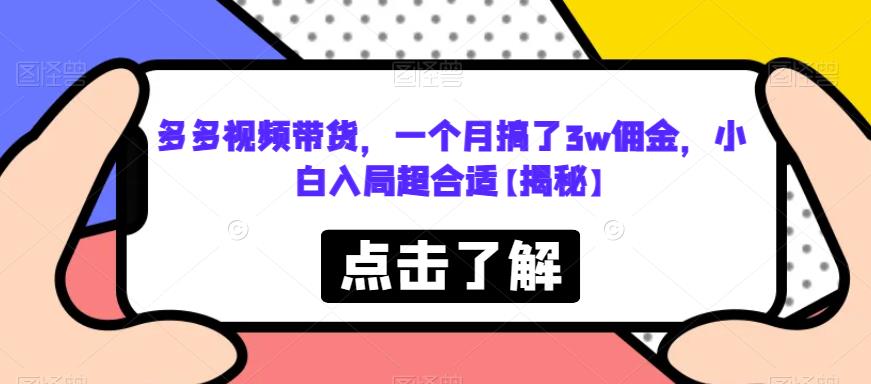 多多视频带货，一个月搞了3w佣金，小白入局超合适【揭秘】-创业项目致富网、狼哥项目资源库