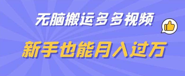 无脑搬运多多视频，新手也能月入过万【揭秘】-创业项目致富网、狼哥项目资源库