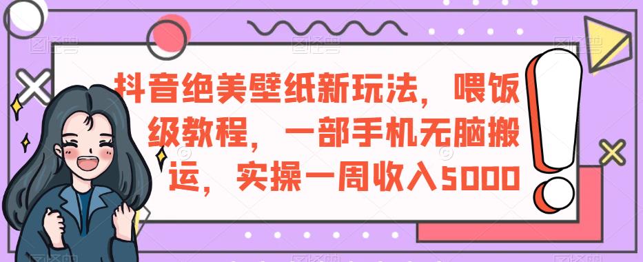 抖音绝美壁纸新玩法，喂饭级教程，一部手机无脑搬运，实操一周收入5000【揭秘】-创业项目致富网、狼哥项目资源库