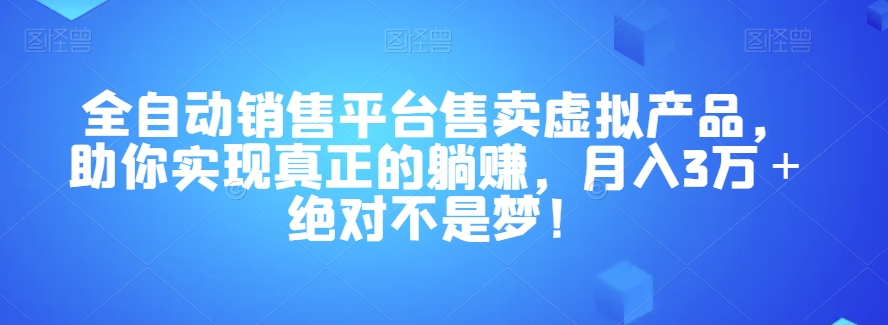 全自动销售平台售卖虚拟产品,助你实现真正的躺赚,月入3万+绝对不是梦!【揭秘】插图 全自动销售平台售卖虚拟产品,助你实现真正的躺赚,月入3万+绝对不是梦!【揭秘】插图