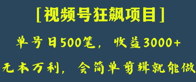 日收款500笔，纯利润3000+，视频号狂飙项目，会简单剪辑就能做【揭秘】插图