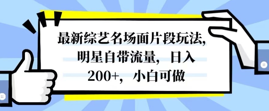 最新综艺名场面片段玩法，明星自带流量，日入200+，小白可做【揭秘】-创业项目致富网、狼哥项目资源库