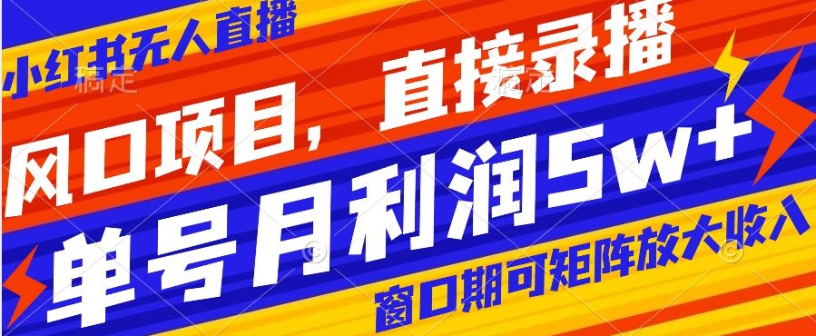 风口项目，小红书无人直播带货，直接录播，可矩阵，月入5w+【揭秘】-创业项目致富网、狼哥项目资源库