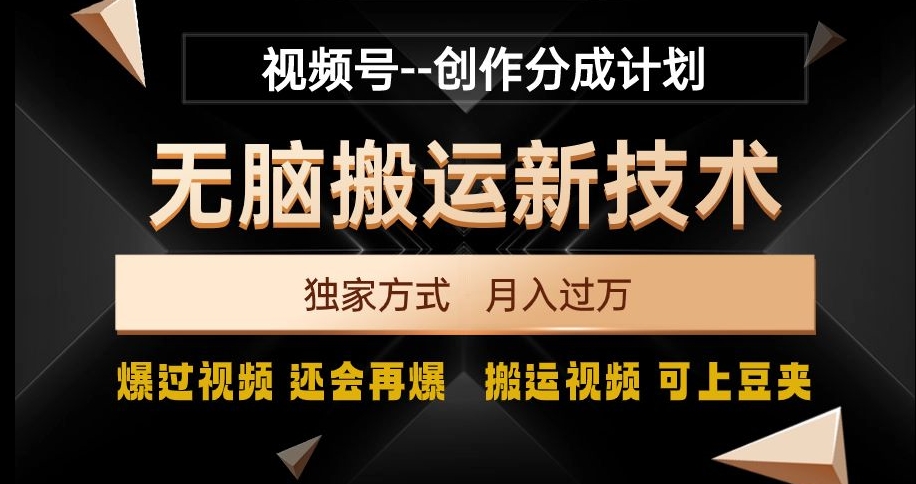 视频号无脑搬运新技术，破原创壕流量，独家方式，爆过视频，还会再爆【揭秘】-创业项目致富网、狼哥项目资源库