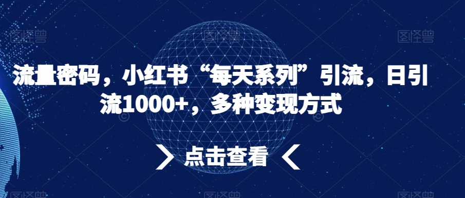 流量密码，小红书“每天系列”引流，日引流1000+，多种变现方式【揭秘】-创业项目致富网、狼哥项目资源库
