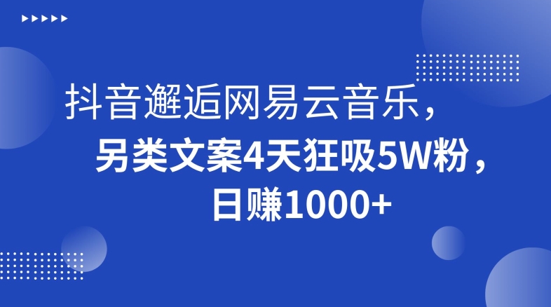 抖音邂逅网易云音乐，另类文案4天狂吸5W粉，日赚1000+【揭秘】-创业项目致富网、狼哥项目资源库