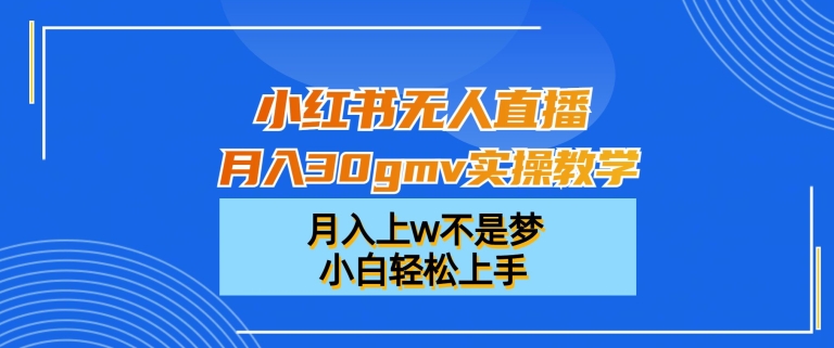 小红书无人直播月入30gmv实操教学，月入上w不是梦，小白轻松上手【揭秘】-创业项目致富网、狼哥项目资源库