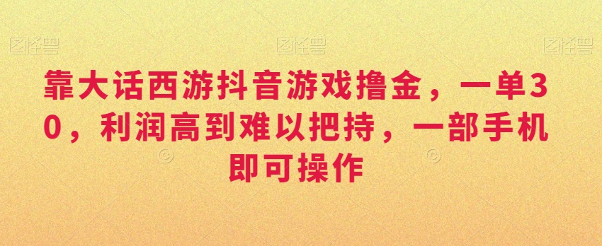 靠大话西游抖音游戏撸金，一单30，利润高到难以把持，一部手机即可操作，日入3000+【揭秘】-创业项目致富网、狼哥项目资源库