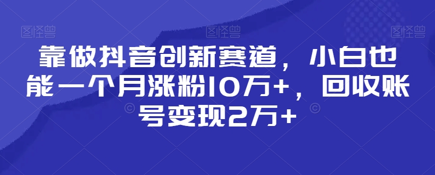靠做抖音创新赛道，小白也能一个月涨粉10万+，回收账号变现2万+【揭秘】-创业项目致富网、狼哥项目资源库