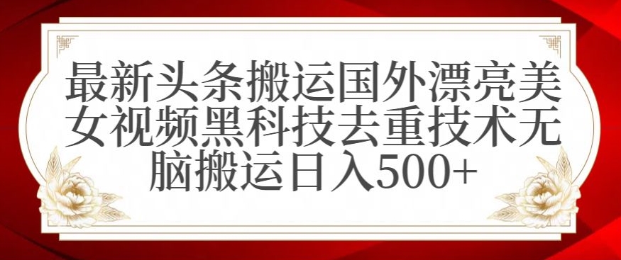 最新头条搬运国外漂亮美女视频黑科技去重技术无脑搬运日入500+【揭秘】-创业项目致富网、狼哥项目资源库