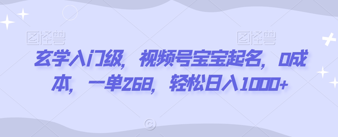 玄学入门级，视频号宝宝起名，0成本，一单268，轻松日入1000+【揭秘】-创业项目致富网、狼哥项目资源库
