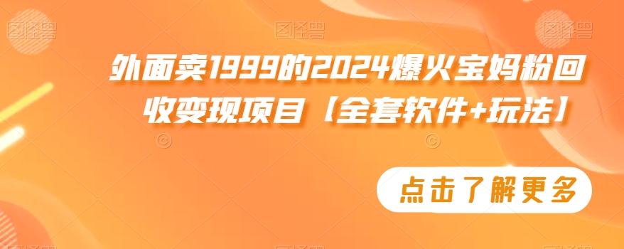 外面卖1999的2024爆火宝妈粉回收变现项目【全套软件+玩法】【揭秘】-创业项目致富网、狼哥项目资源库
