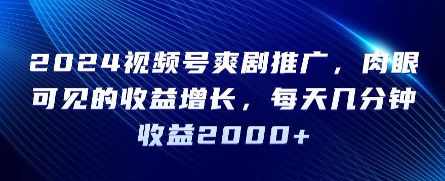2024视频号爽剧推广，肉眼可见的收益增长，每天几分钟收益2000+【揭秘】-创业项目致富网、狼哥项目资源库