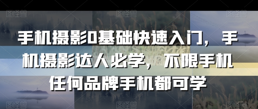手机摄影0基础快速入门，手机摄影达人必学，不限手机任何品牌手机都可学-创业项目致富网、狼哥项目资源库