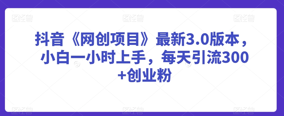 抖音《网创项目》最新3.0版本，小白一小时上手，每天引流300+创业粉【揭秘】-创业项目致富网、狼哥项目资源库