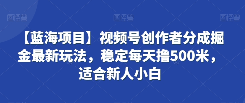 【蓝海项目】视频号创作者分成掘金最新玩法，稳定每天撸500米，适合新人小白【揭秘】-创业项目致富网、狼哥项目资源库