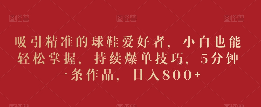 吸引精准的球鞋爱好者，小白也能轻松掌握，持续爆单技巧，5分钟一条作品，日入800+【揭秘】-创业项目致富网、狼哥项目资源库