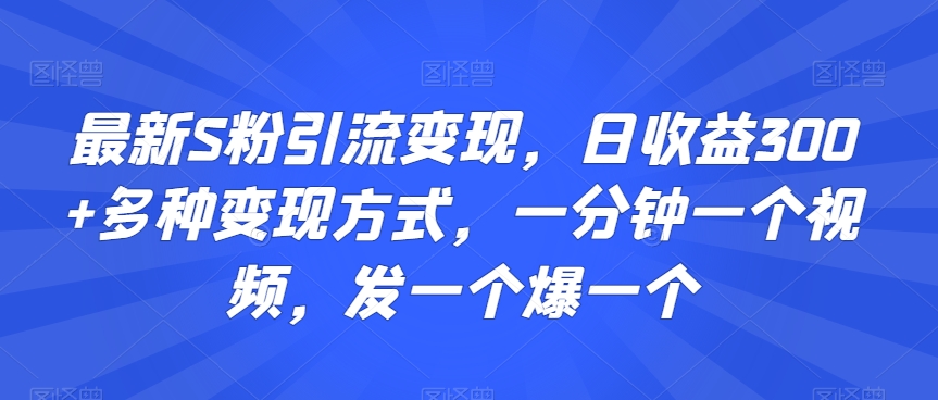 最新S粉引流变现，日收益300+多种变现方式，一分钟一个视频，发一个爆一个【揭秘】-创业项目致富网、狼哥项目资源库