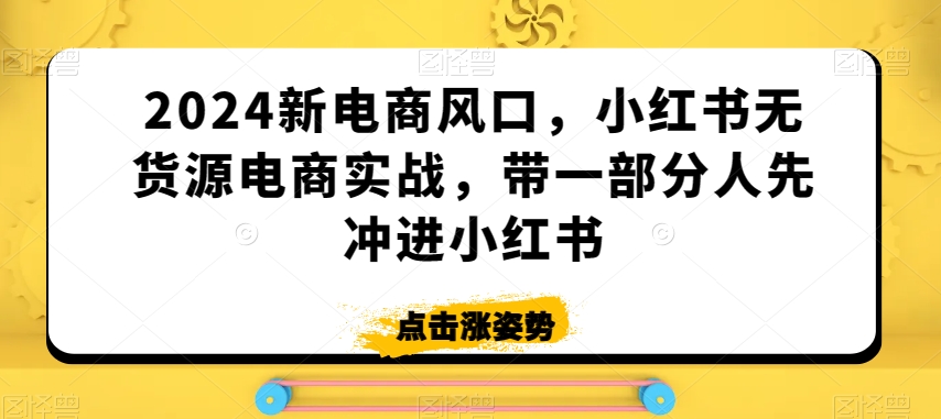 2024新电商风口，小红书无货源电商实战，带一部分人先冲进小红书-创业项目致富网、狼哥项目资源库