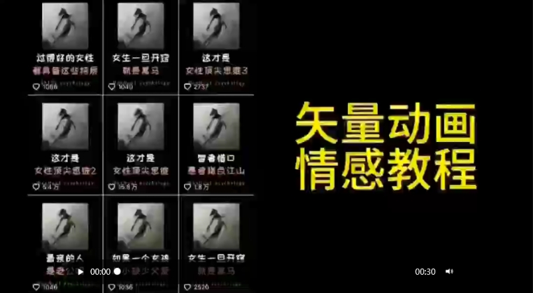矢量动画情感教程：高点赞涨粉，适合情感、思维、创业教育等赛道-创业项目致富网、狼哥项目资源库