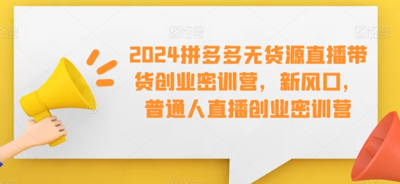 2024拼多多无货源直播带货创业密训营，新风口，普通人直播创业密训营-创业项目致富网、狼哥项目资源库