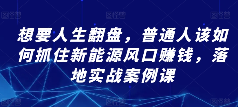 想要人生翻盘，普通人该如何抓住新能源风口赚钱，落地实战案例课-创业项目致富网、狼哥项目资源库