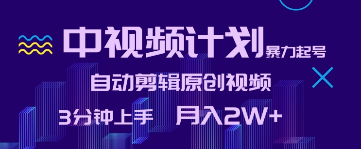 中视频计划暴力起号，自动剪辑原创视频，3分钟上手，月入2W+【揭秘】-创业项目致富网、狼哥项目资源库