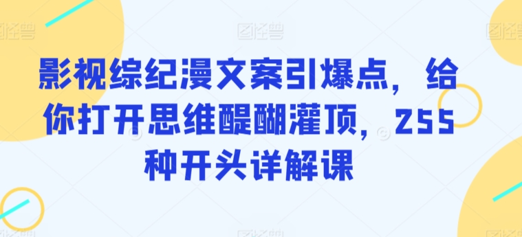 影视综纪漫文案引爆点，给你打开思维醍醐灌顶，255种开头详解课-创业项目致富网、狼哥项目资源库
