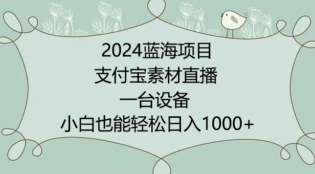 2024年蓝海项目，支付宝素材直播，无需出境，小白也能日入1000+ ，实操教程【揭秘】-创业项目致富网、狼哥项目资源库