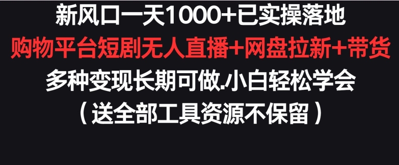 新风口一天1000+已实操落地购物平台短剧无人直播+网盘拉新+带货多种变现长期可做【揭秘】-创业项目致富网、狼哥项目资源库
