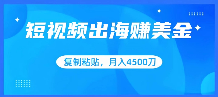 短视频出海赚美金，复制粘贴批量操作，小白轻松掌握，月入4500美刀【揭秘】-创业项目致富网、狼哥项目资源库