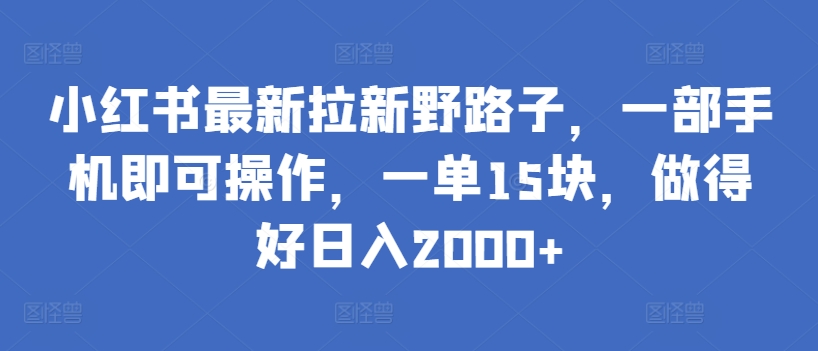 小红书最新拉新野路子，一部手机即可操作，一单15块，做得好日入2000+【揭秘】-创业项目致富网、狼哥项目资源库