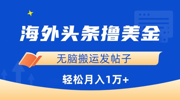 海外头条撸美金，无脑搬运发帖子，月入1万+，小白轻松掌握【揭秘】-创业项目致富网、狼哥项目资源库