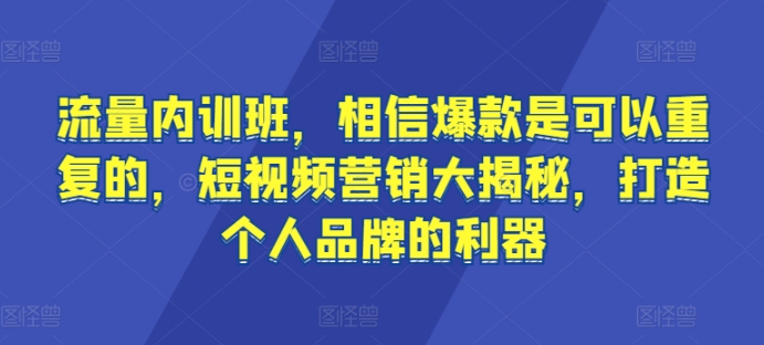 流量内训班，相信爆款是可以重复的，短视频营销大揭秘，打造个人品牌的利器-创业项目致富网、狼哥项目资源库