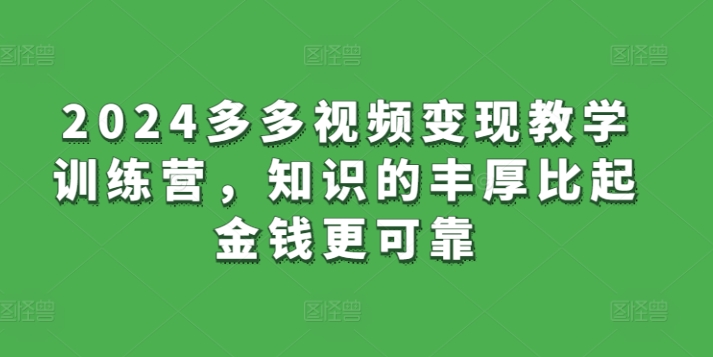 2024多多视频变现教学训练营，知识的丰厚比起金钱更可靠-创业项目致富网、狼哥项目资源库